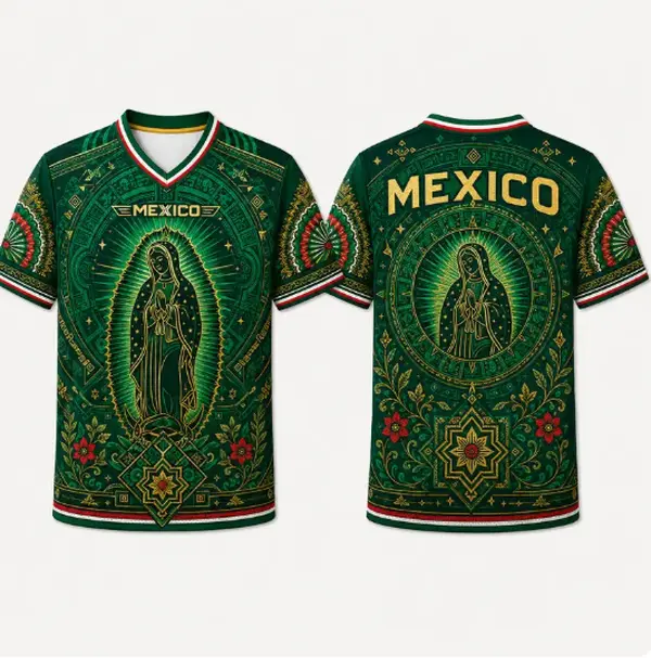 Soccer Jersey, Green V-Neck Short Sleeve Football Shirt, Breathable Game Day Fan Top, Casual Sportswear Gift for Mexican Soccer Fans & Players