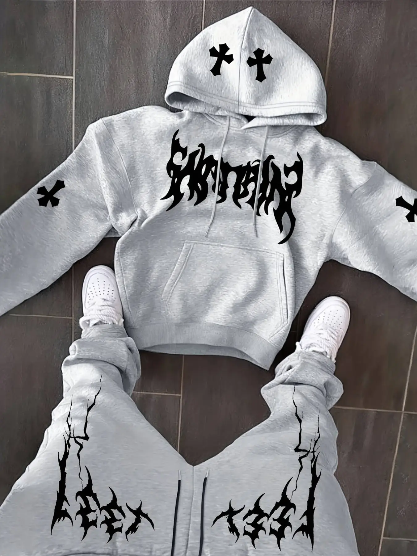 Men's Fall Winter Letter Print Hoodie Set, Graphic Hoodies, Fleece Lined Hooded Long Sleeve Sweatshirt Top + Drawstring Casual Sporty Straight Leg Pants, 2 Piece Pack, Sweatshirt Sets