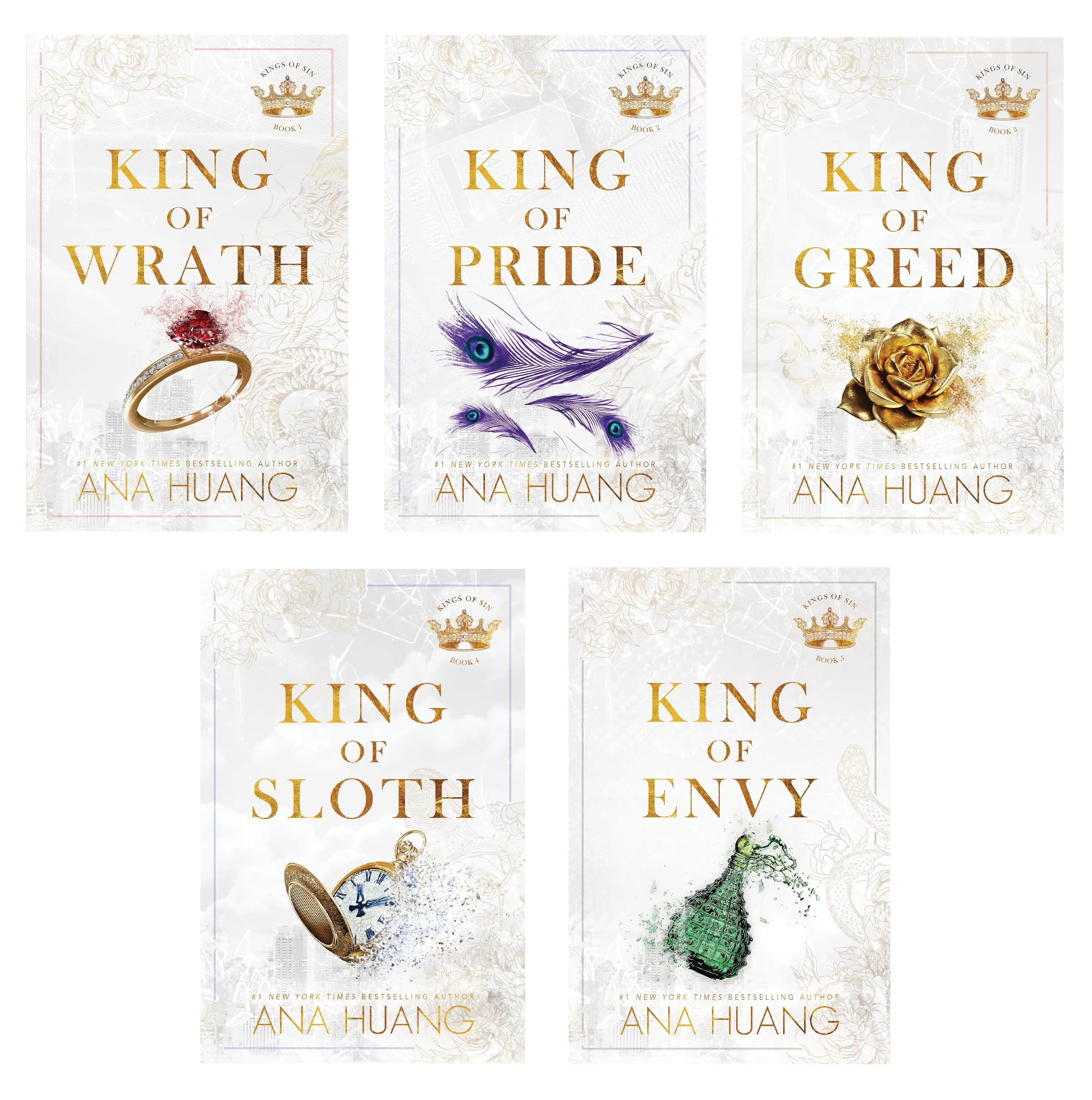 Kings of Sin by Ana Huang (6 Book Novel Series) : King of Wrath , King of Pride , King of Greed , King of Sloth, King of Envy (Paperback)