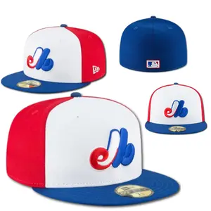 New Era Montreal Expos 59FIFTY Fitted Baseball Cap – Red White Blue Flat Brim Hat with Classic Expos Logo, Retro MLB Streetwear Style