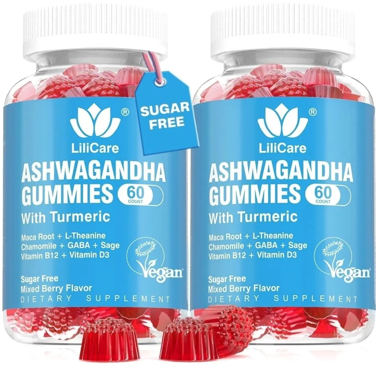 Ashwagandha Gummies 2000mg for Women Men - Sugar Free, Vegan - Organic Ashwagandha Root Extract Supplements Gummy & Vitamin D3, B12 and Turmeric, Promote Relaxation, Mixed Berry Flavor, 120 Count