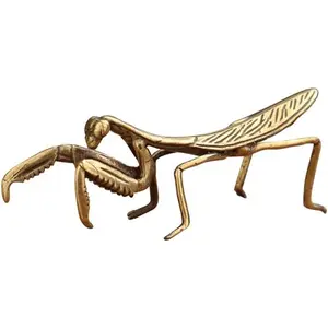 Brass Praying Mantis Figurine Small Statue House Ornament Animal Figurines Gift Antique Design Durable Brass Material 7.2cm x 2.4cm Yellow Warm Light