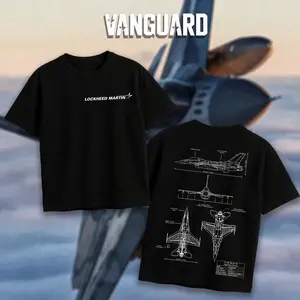 VANGUARD F-16 Falcon Blueprint Double Sides Heavy Cotton T-Shirt Vintage Lockheed Martin Graphic Tee Military Enthusiast Streetwear Clothing Gift for Men Breathable Printing