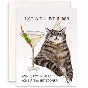 Martini Cat Funny Birthday Card - Just A Tini Bit Older - Funny 30th 40th Birthday Gifts For Women - Liyana Studio Handmade Greeting