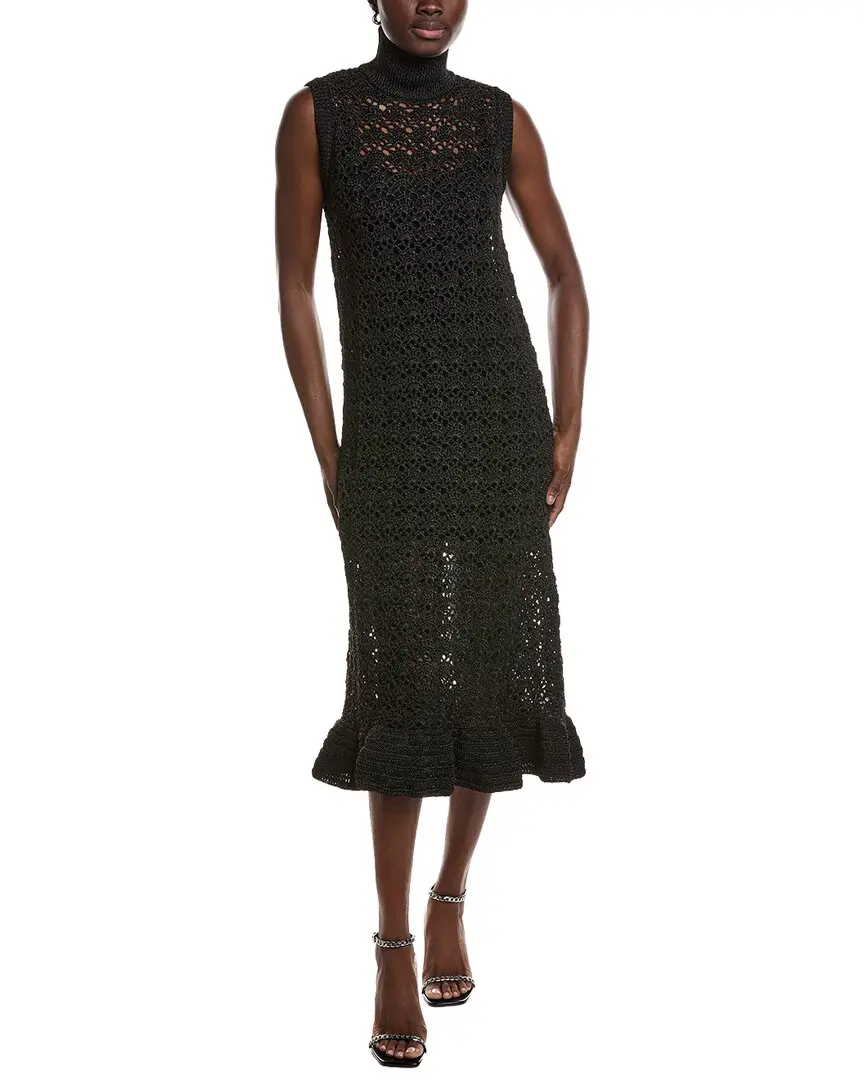 GANNI High Neck Crochet Midi Dress