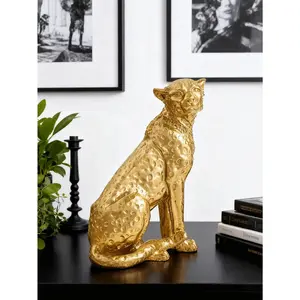 Golden Resin Leopard Abstract statue, Modern Artistic Home Decor for Living Room, Shelf, Desktop or Office, Elegant Animal Figurine Gift