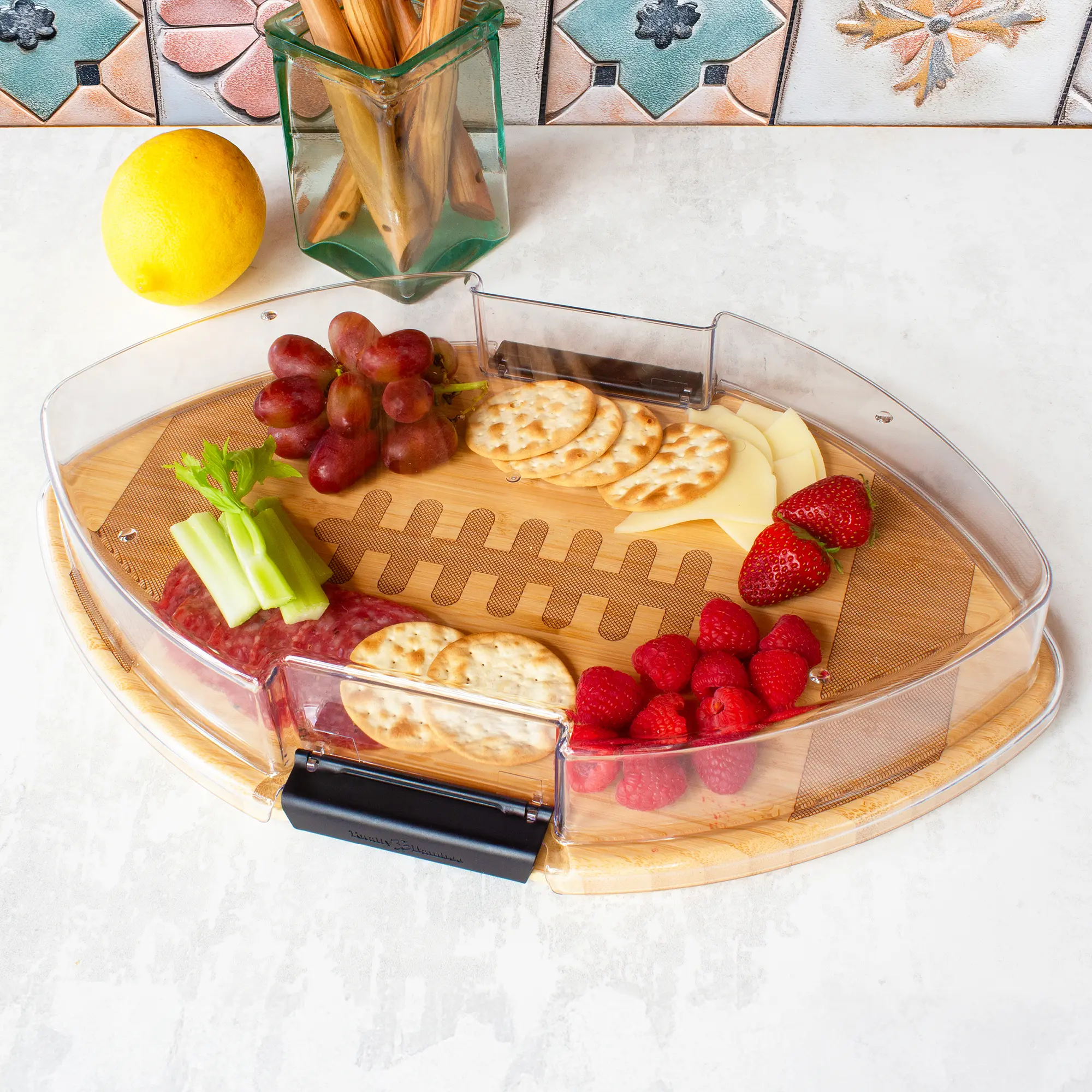 Flip, Serve & Store® Football Charcuterie Board with Locking Lid