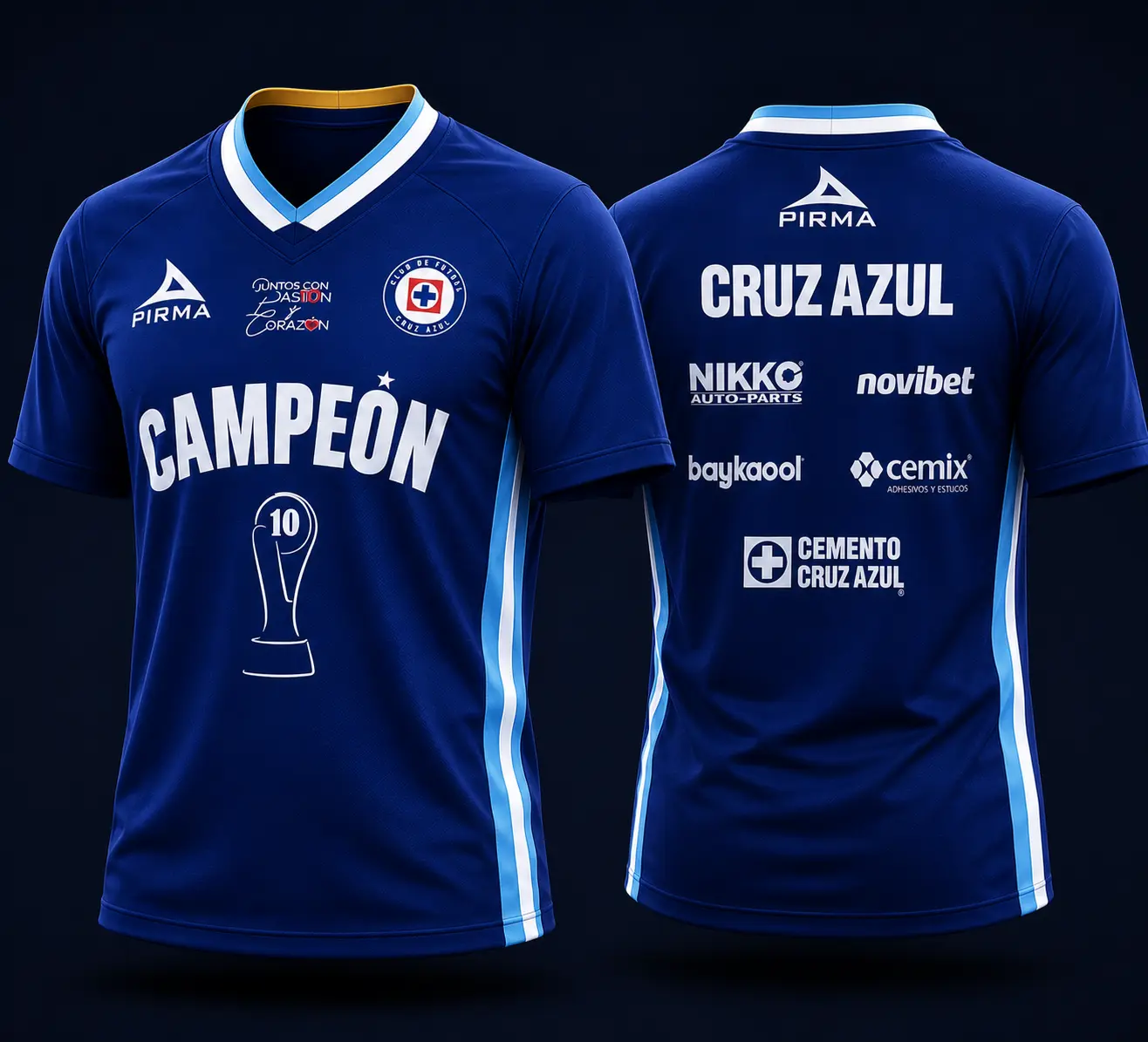 Cruz Azul Liga MX Fan Commemorative Campeón Soccer Jersey - Premium Breathable Athletic Polyester V-Neck Football Shirt - Perfect Gift for La Máquina Celeste Supporters, Durable Sportswear