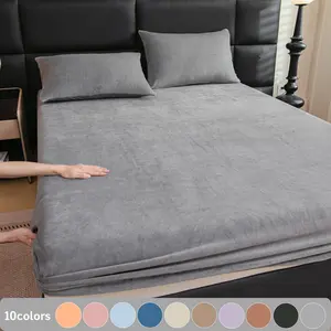 Pure Color Velvet Bed Sheet Pillowcase Set, Comfy Bed Sets, Deep Pocket Design, Soft Quiet Breathable Anti-Stain, Suitable for Bedroom Hotel