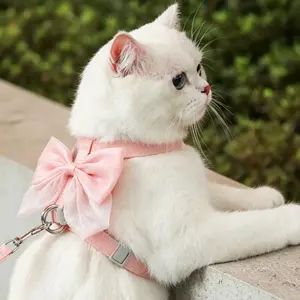 Dream Gradient Big Bow Cat Harness and Leash Set, Portable Adjustable Anti-Escape Pet Chest Vest Breathable Walking Lead for Small Cats Kitten Puppy Small Dogs