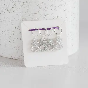 Set of 4 Laser Engraved Acrylic Stitch Markers - YO - Silver Glitter