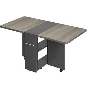 Space-Saving Folding Dining Table with Drop Leaf, 2-Tier Storage Shelves & Wheels – Multipurpose Collapsible and Extendable Table for Kitchen, Dining Room, Office, or Small Spaces