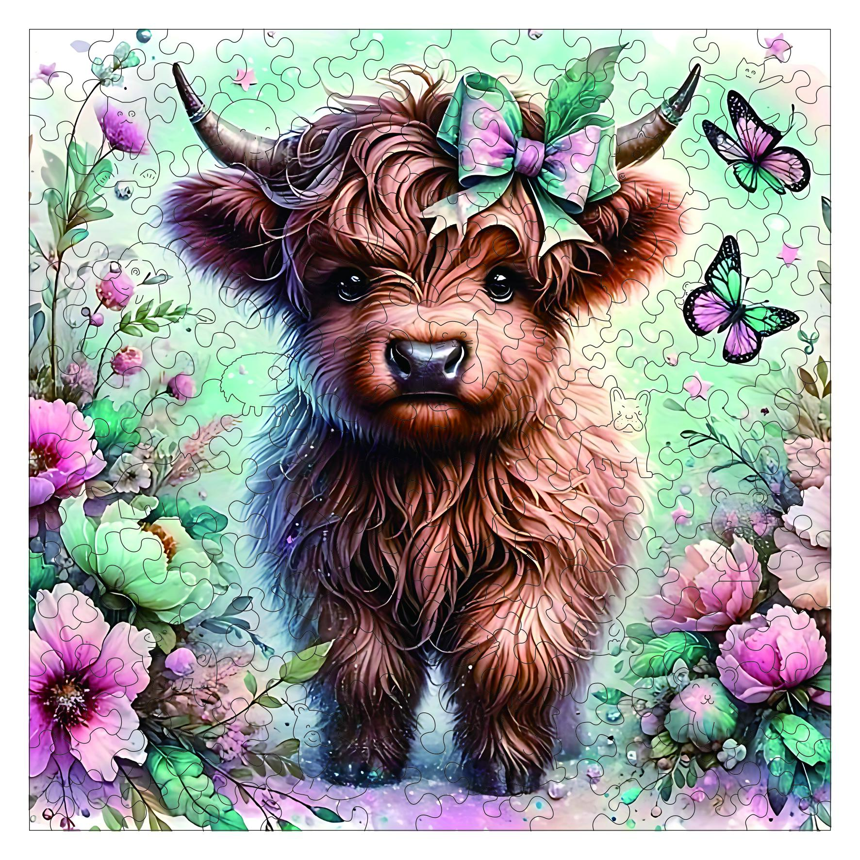 Cute Calf Wooden Puzzle for Adults, Irregular Animal Shaped Unique Wooden Jigsaw Puzzle, Special Holiday Gifts for Friends Family Modern Art Home Decor