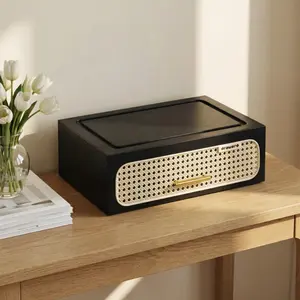 Retro Woven Imitation Rattan Stacking Storage Box for Space Organization, Multipurpose Storage, Versatile for Miscellaneous Items, Clothing and Daily Supplies