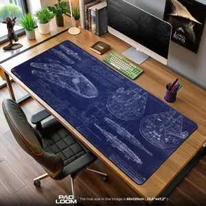 Millennium Falcon Blueprint Mouse Pad, Desk Mat, Sci-Fi Gaming Pad - Space Fan Gift, Galactic Desk Decor
