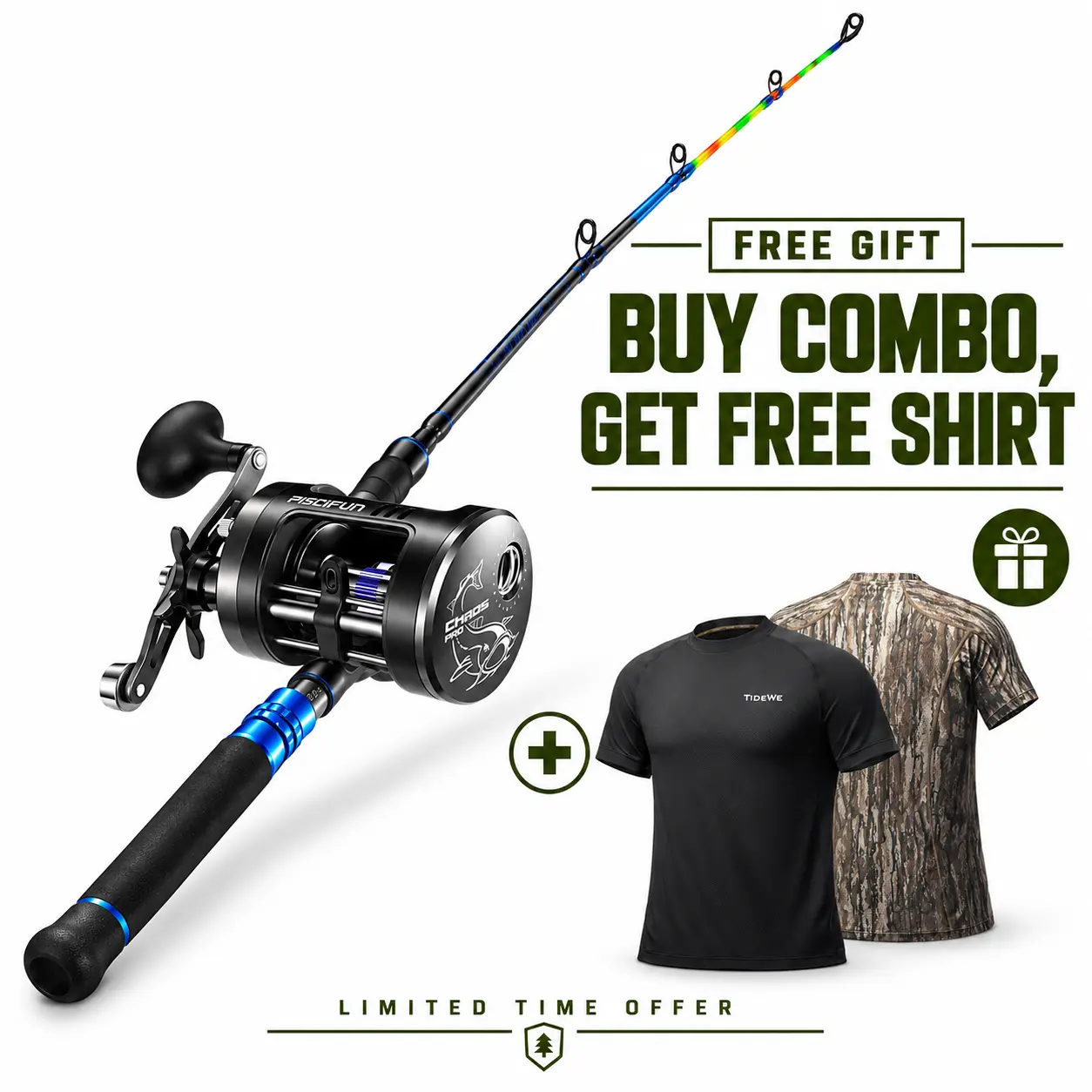 Piscifun Chaos Pro Baitcasting Reel & LumiCat II 7.6' Night Fishing Rod Combo Set — 25lb Drag, Magnetic Brake, Self-Illuminating Tip, Saltwater & Freshwater Ready
