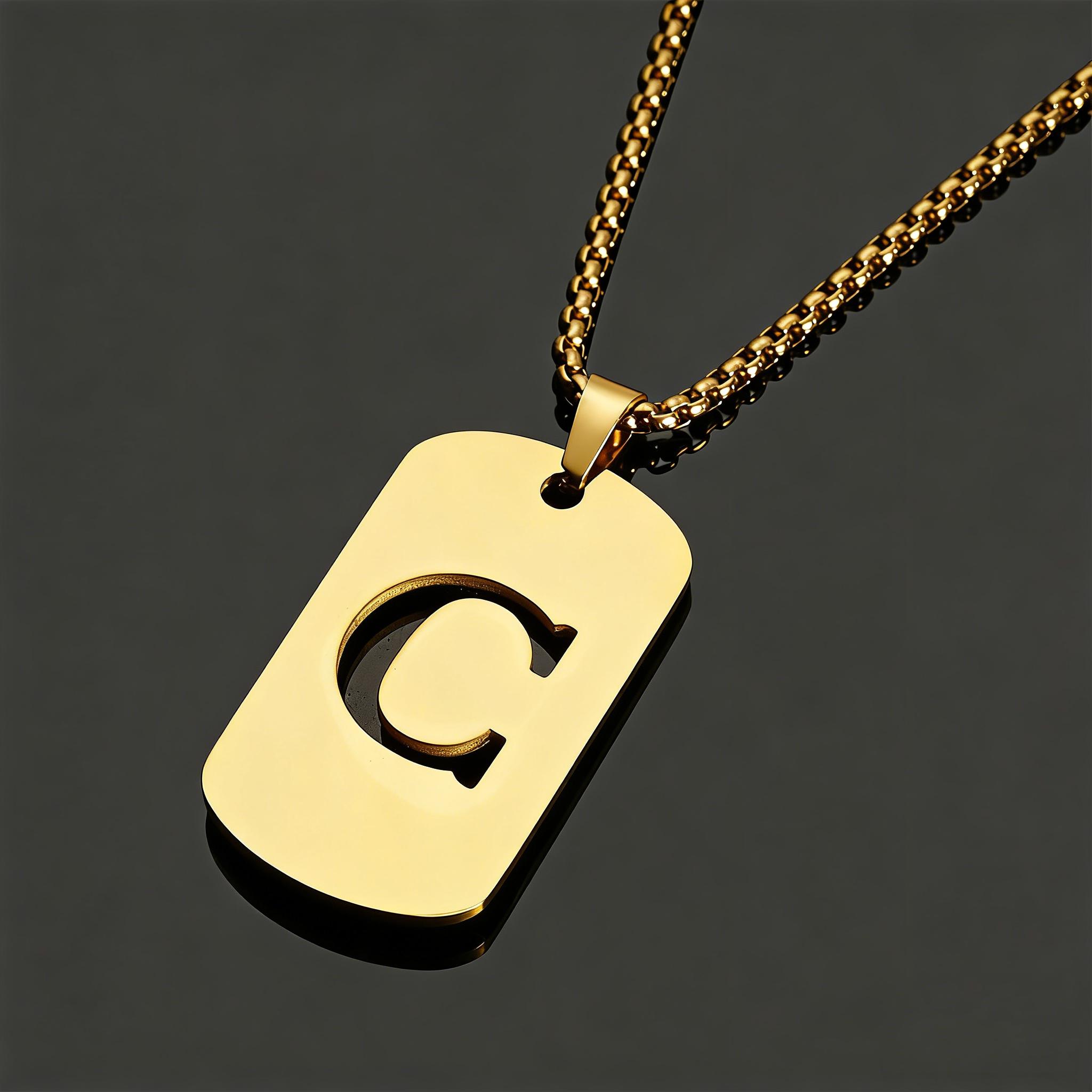 Initials Necklace, Stainless Steel Hip Hop Geometric Pendant, A-Z Letter Pendant Chain, Gift for Couples, Friends, Anniversaries