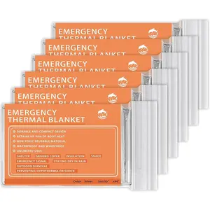 Mylar Thermal Blankets -Space Blanket  kit Camping Blanket (Pack of 6).  for Outdoors, Hiking, ,  Out Bag ,Marathons or