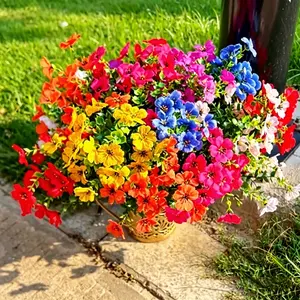 7-Color Artificial Flower (14pcs/set), UV Resistant Colorful Fake Flower, Decorative Bouquet for Home Garden Party Wedding Decor, Artificial Flowers Bouquet