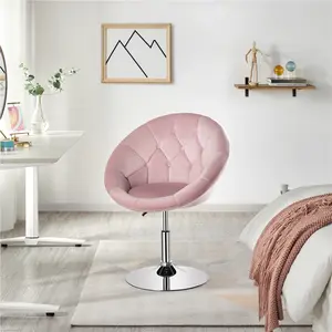 Yaheetech Vanity Chair Tufted Style Barrel Chair Round Swivel Accent Chair Adjustable Height