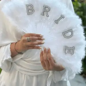 Plush Artificial Feather Fan, Pearl Bride Feather Fan, Single Handle Ladies Party Wedding Decoration, Handheld Fan, Gift for Weddings