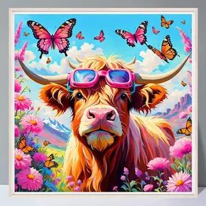 Eyeglasses Cow Pattern DIY Diamond Arts Colorful Painting Kit without Frame, DIY 5D Diamond Arts Colorful Painting for Home Bedroom Wall Decor