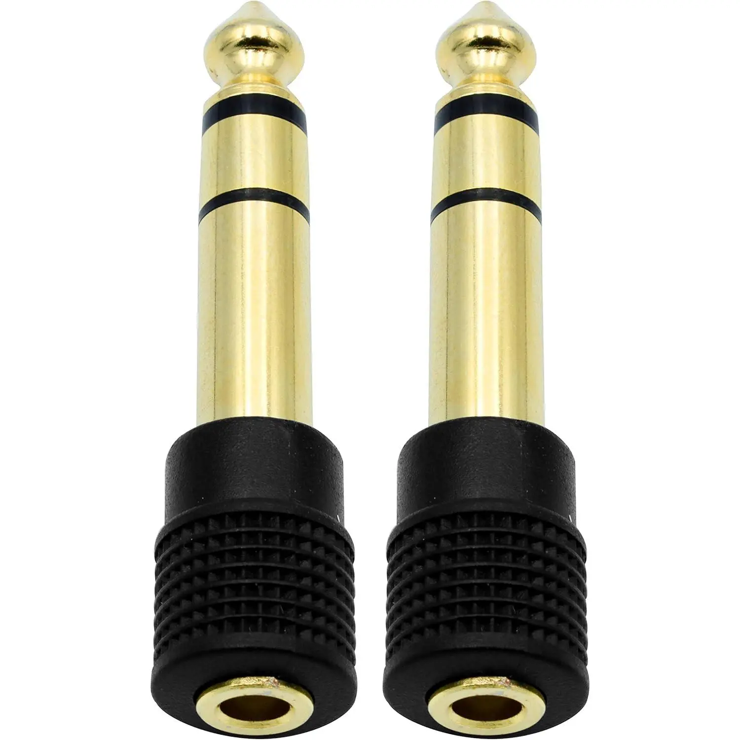 2-Pack Plated 6.35mm (1/4 in) Male to 3.5mm (1/8 in) Female Stereo Audio Adapter, Grip-Enhanced Plug-and-Play Connector, Headphone & Electronic Device Accessories