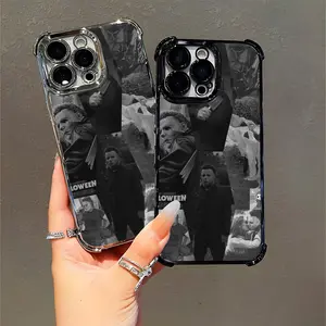 Michael Myers Fan Art Minimalist Black White Collage Phone Case Compatible with iPhone 11/12/13/14/15/16 Pro Max Plus, Horror Movie Decor for Spooky Season