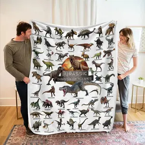 Dinosaur Pattern Blanket with Name Tag, Soft Plush Material, Perfect for Sofa & Office Use, Ideal Gift for Dinosaur Lovers, Couple Blanket, Dinosaur Print Blanket