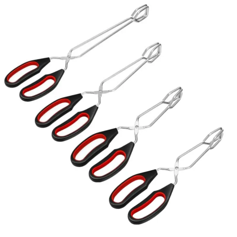 4Pack Stainless Steel Scissor Cooking Tongs Kitchen Wire Metal Tongs for Cooking 2pcs 9-inch, 1pc 11-inch and 1pc 12-inch Heat Resistant Small Scissor tong for BBQ Grilling Tool with Silicone Handle