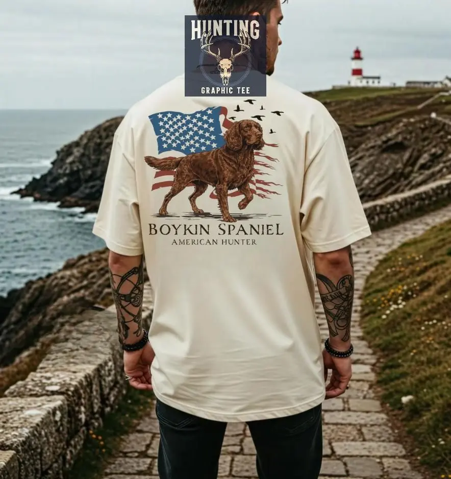 Boykin Spaniel Patriotic Hunting Dog Shirt, American Flag Duck Dog Shirt, USA Hunting Spaniel Graphic Tee, Waterfowl Hunter Shirt , By Hunting Graphic Tee