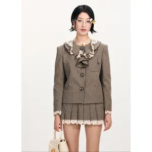 FAME Ruffled Lace Vintage Check Short Jacket Top - KYLA.