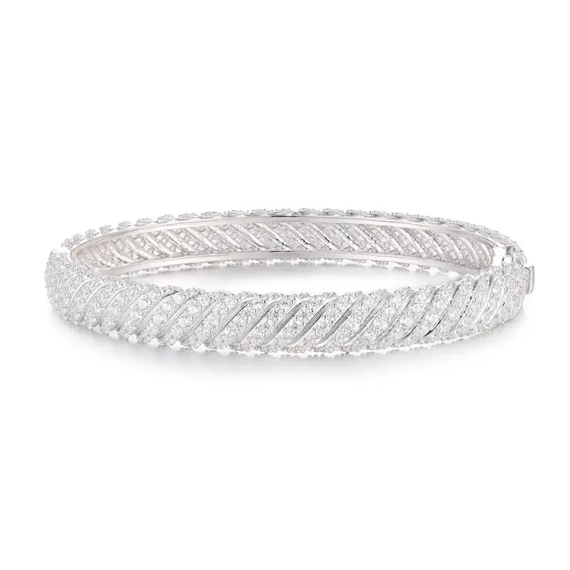 【#B136】 New 8mm Iced Out Twist Bracelet For Women S925 Synthetic Moissanite Chic Classic Sterling Silver Bangle For Men Hip Hop Punk Jewelry Gift