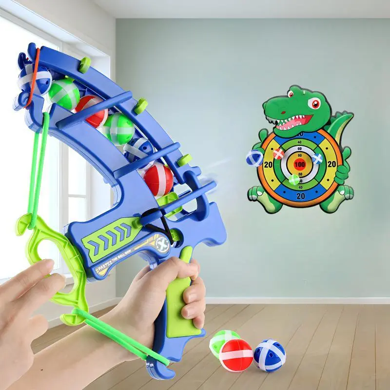 Dinosaur Target Shooting Toy, 1 Set Indoor Shooting Game Throwing Sticky Round Ball Bow and Arrow Toy, Outdoor Sports Toy for Kids