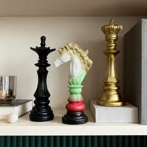 3 Piece Three Color Chess Pieces Set, Contrast Art Design, Desktop Decoration, Gold Texture, Gradient Horse Detail, Home Decor