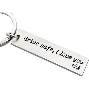 Drive Safe I Love You Keychain, Couples Initial Keychain, Stainless Steel Key Chain, for Husband, Boyfriend, Son, Him, Custom Initial Wedding Gifts (Initial A)
