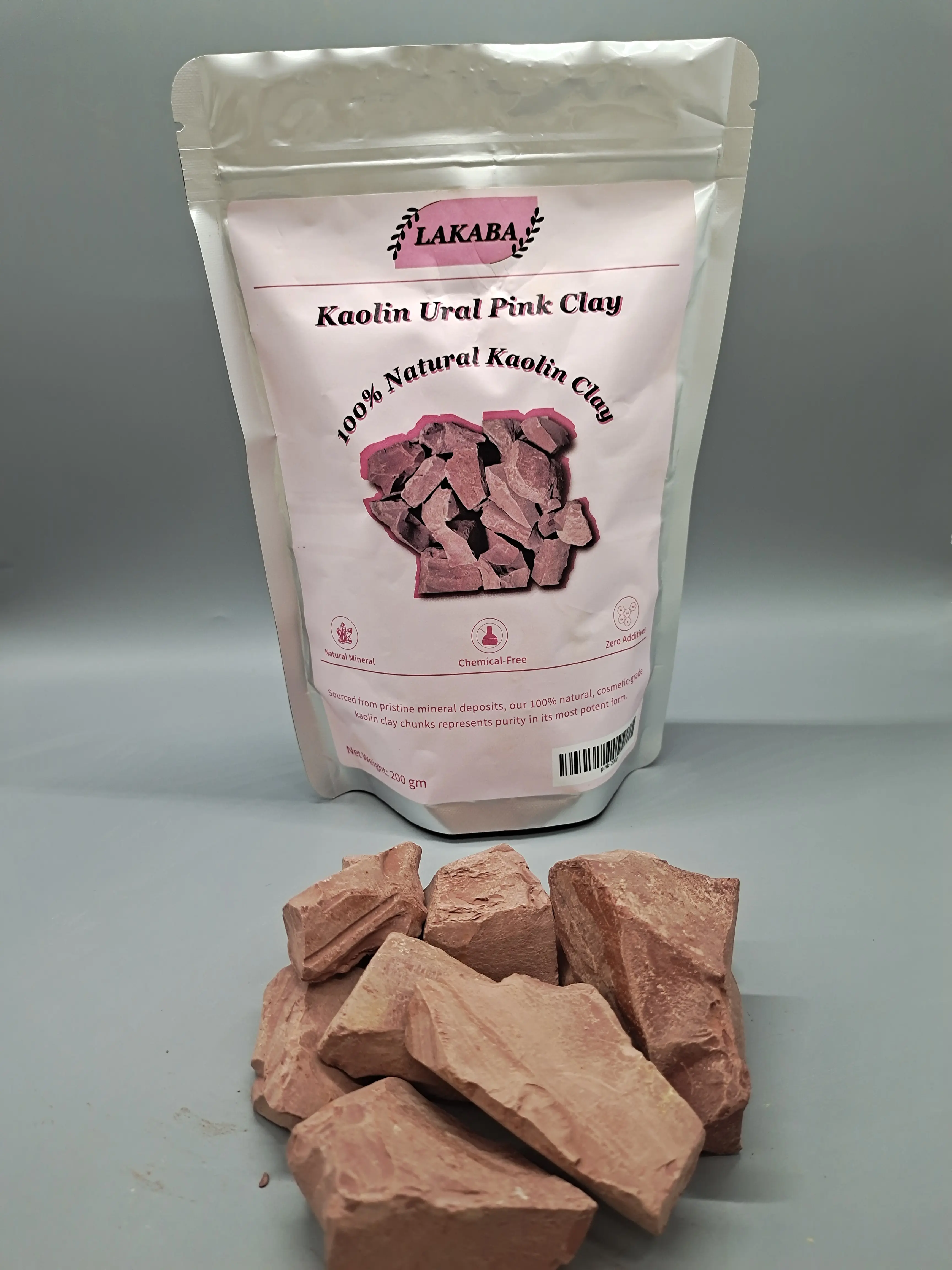 Lakaba Premium Narat Ural Pink Kaolin Clay Powder Garden Soil - 200g Cosmetic-Grade, Pure Natural, Chemical-Free, Cleansing, Purifying, Soothing, Mild for All Skin Types, Gentle Daily Nourisher, Fragrance-Free, Floral