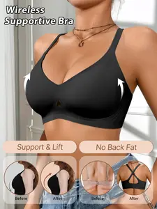 Women's Hollow Out Jelly Soft Support Seamless Comfort No Underwire Adjustable Straps Gathered Daily Wireless Bra, Casual Fitted Full Coverage