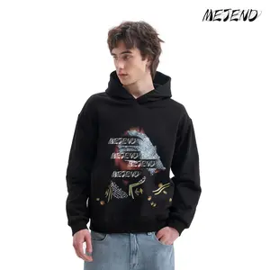 Unisex 100% Cotton Long Sleeve Sweatshirt, MeJend Rhinestone Graphic Top, Oversized Streetwear Pullover, Casual Outfit Fall Winter Clothing Glove