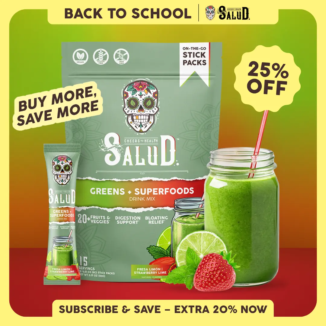 Salud 2-in-1 [Greens + Superfoods] Daily Greens Drink Mix, Agua Fresca, Gut Health & Bloating Support, Probiotics & Prebiotics, Vegan, Non-GMO, Easy-to-Drink Greens Powder (15 Servings)