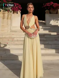 Chain Backless Halter Dress, Womenswear, Elegant Formal Party Gown, Sleeveless Design, Perfect for Evening Events & Special Occasions