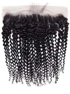 Kinky Curly Frontal Closure 13x4 Ear to Ear Transparent Lace Frontal Jerry Curly 12A Brazilian Virgin Human Hair Extensions Frontal Pre Plucked with Baby Hair Natural Color 8-22inch Human Hair Textured Raw Human Hair