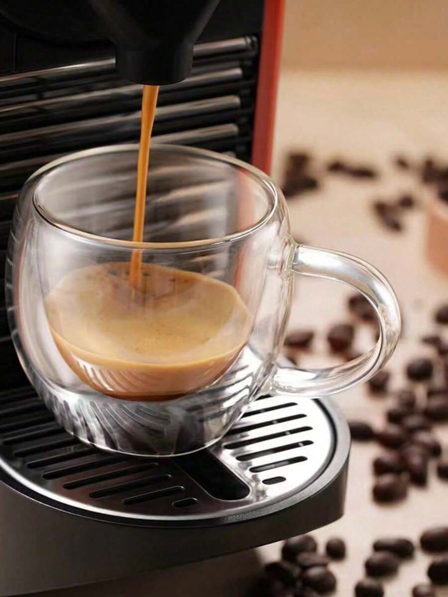 2pcs/6pcs Set Espresso Cups With Handles, 2.8oz Transparent Espresso Cups, 2.5*2.6inch Double Wall Heat-Resistant Glass Cups, Creative Tea Flower Cups, Insulated Water Cups, Espresso Cups, Cold Drink Milk Juice Cups, Mugs
