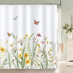 Wildflower Shower Curtain 100% Polyester 72x72 Inch Butterfly Floral Bath Decor for Stylish Bathroom Enhancement Lightweight & Easy to Maintain