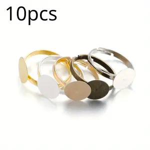 10Pcs/lot 10mm Metal Adjustable Blank Rings Holder Ring Base Blank Bezel Rings Making Settings For DIY Handmade Ring Jewelry Making Finding Supplies Accessories