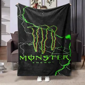 Monster Energy Flannel Blanket, Cool Theme Soft Comfortable Bedding, Dark Color Design, Ideal for Gaming & Bedroom Use, 150x200 Cm