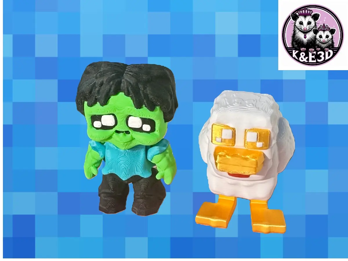 3D Printed Articulated Minecraft Chicken and Jockey Fidget