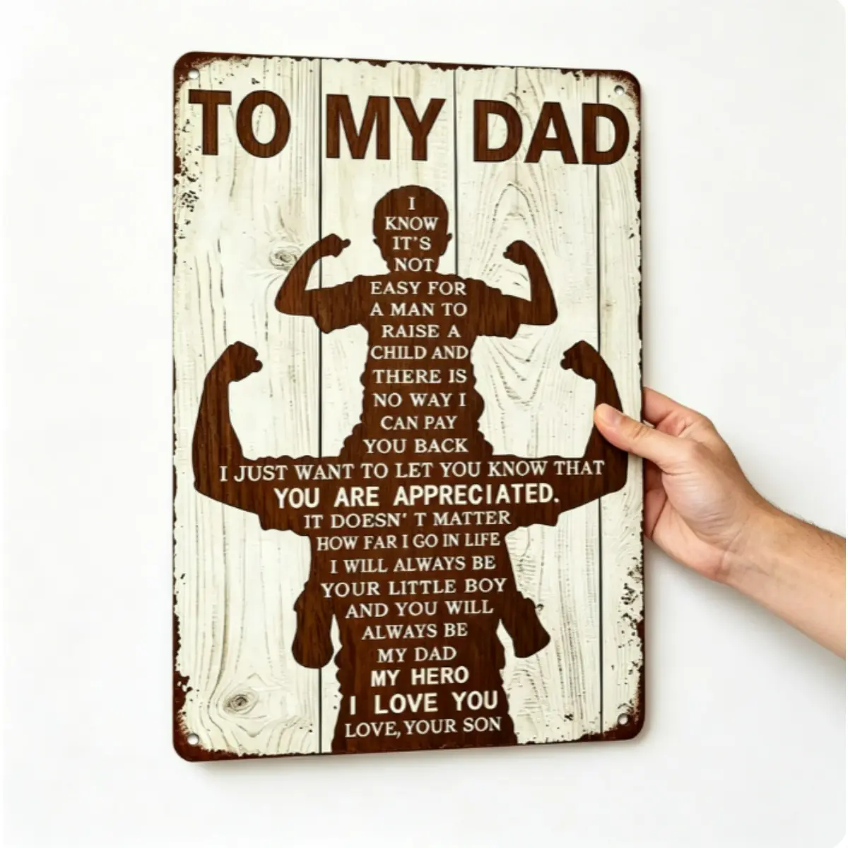 Heartfelt “To My Dad” Metal Wall Sign – Father and Son Inspirational Decor, Vintage Rustic Hanging Metal Plaque Gift for Father’s Day, Birthday & Home Decoration (8 x 12 Inch)