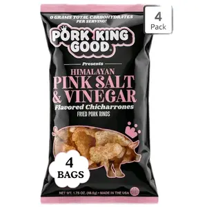Pork King Good Pink Salt & Vinegar Flavored Pork Rinds, 1.75 oz Bags (Pack of 4)