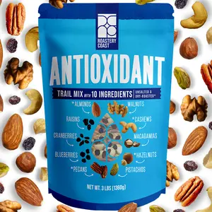 ROASTERY COAST Dry-Roasted Antioxidant Mixed Snacks - 7 Tree Nuts (Including Walnut), 3 Dried Fruits (Including Blueberry, Cranberry), Fiber-Rich, Ambient Temp Storage, 3lb or 20oz